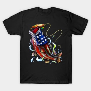 Bass Fishing Fish American Flag Dad Father Fourth Of July T-Shirt